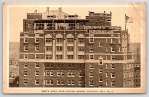Ship's Deck Atop Colton Manor Atlantic City New Jersey Hotel Building Postcard