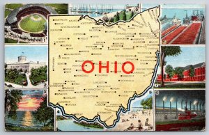 State Maps~Ohio~Multi-View~Findlay~Tiffin~Norwalk~Wellston~Vintage Postcard