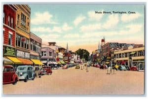 Torrington Connecticut Postcard Main Street Classic Cars Buildings c1940 Vintage