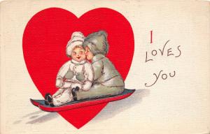 F4/ Valentine's Day Love Holiday Postcard c1915 Cleveland Ohio Sled 1