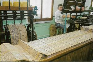 Jacquard Card cutting, New Mills, Braintree, Essex, colour photo postcard