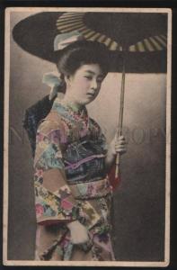 3100348 Japan GEISHA girl w/ umbrella Vintage tinted PC