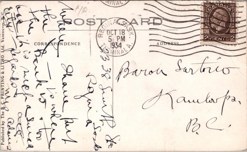 Scarth Street Regina Saskatchewan CP Telegraph c1934 Postcard D39 *As Is