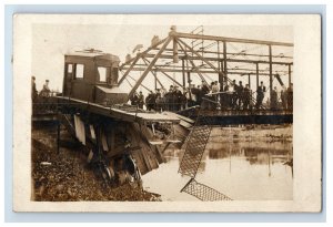 c1910 RPPC Bridge Train Wreck Fremont Ohio Vintage Postcard F6E