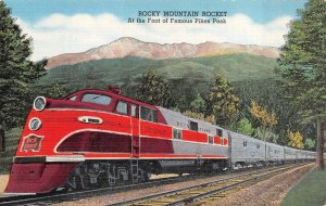 ROCKY MOUNTAIN ROCKET PIKES PEAK COLORADO TRAIN POSTCARD (c. 1940s)