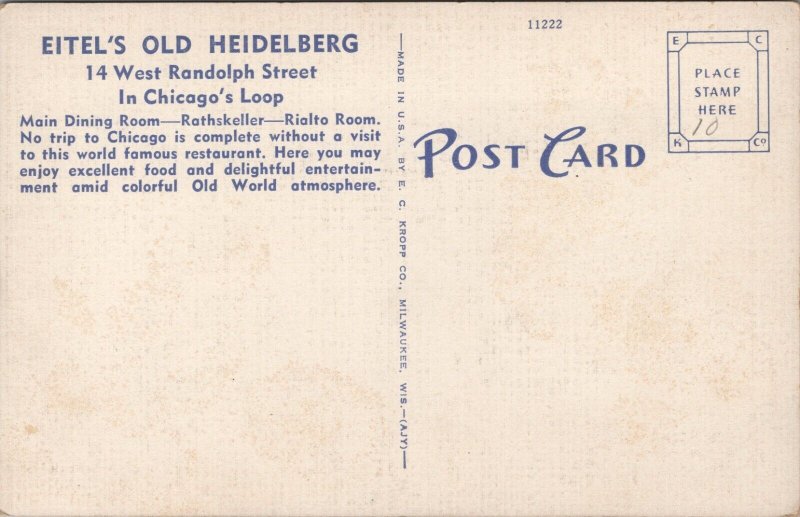Eitel's Old Heidelberg Chicago IL Postcard PC451