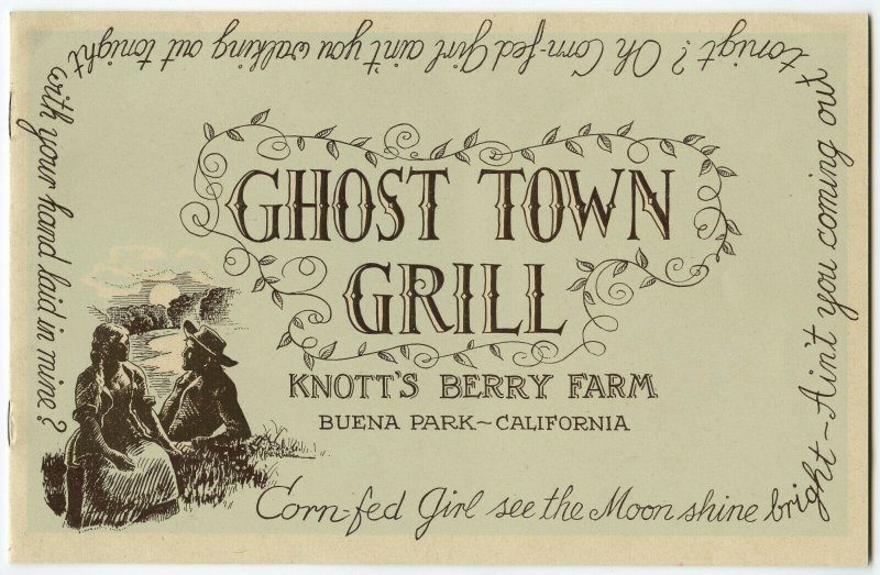 Ghost Town Grill Menu Knott's Berry Farm Buena Park, California Vintage 1940's
