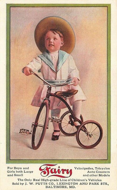 Baltimore MD Fairy Tricycles Auto Coasters Advertising Postcard 