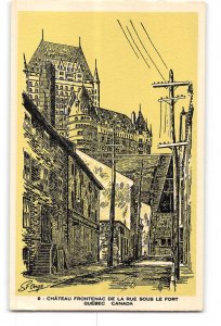 Quebec Canada Vintage Artist Signed Postcard Chateau Frontenac De La Rue Sous