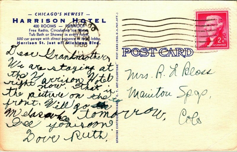 Harrison Hotel Multi View Map Chicago Illinois IL Linen Postcard D14