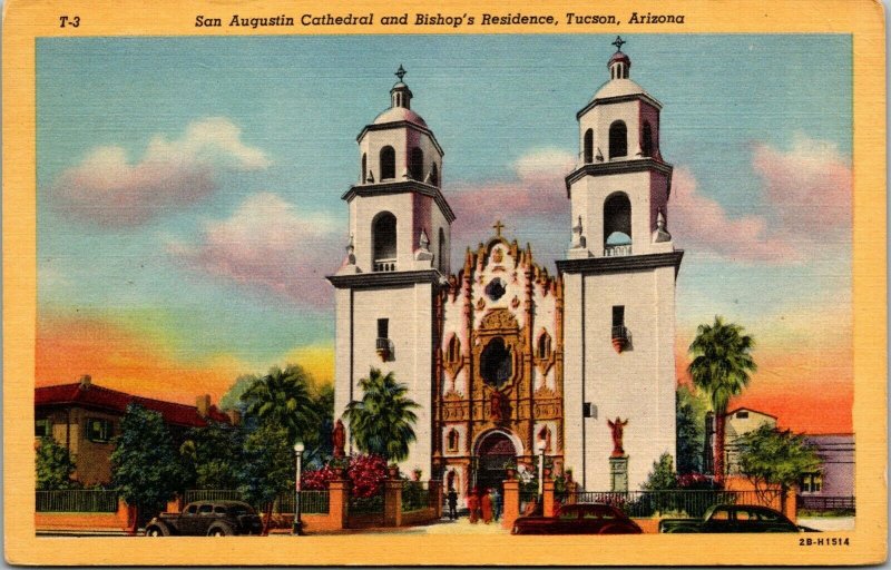 Vtg San Augustin Cathedral and Bishops Residence Tucson Arizona AZ Postcard