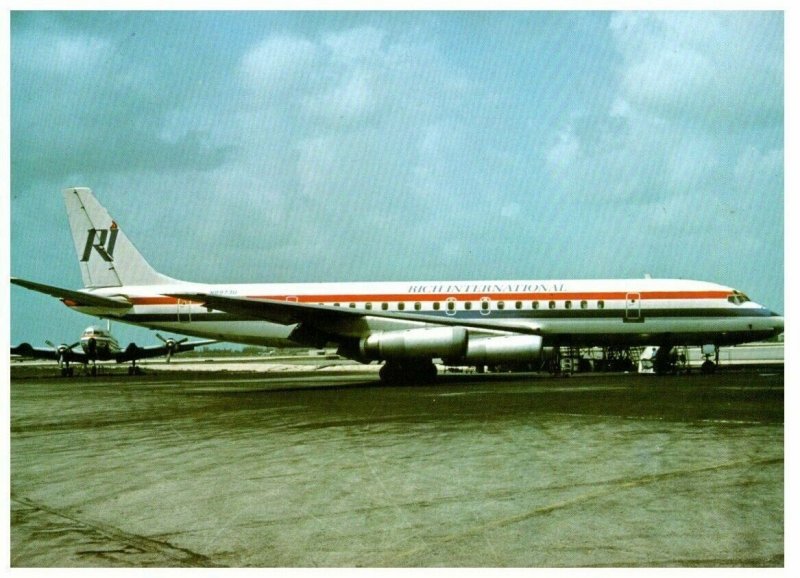 Rich International Douglas DC 8 at Miami 1983 Airplane Postcard