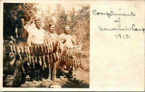 Vintage Velox 1910 Photo Post Card RPPC Fishermen w Catch Hauser Lake Camp Idaho