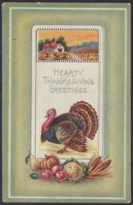 Hearty Thanksgiving Greetings,Turkey,Scene Postcard