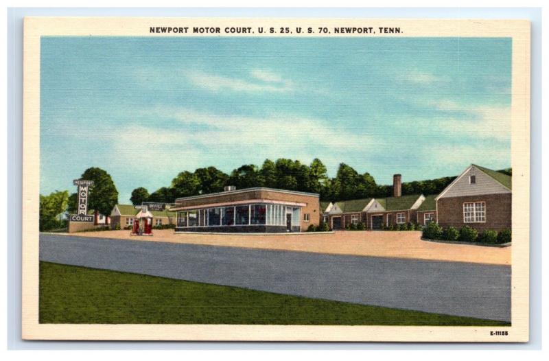 Postcard Newport Motor Court, US 25 US 70, Newport, TN linen D19