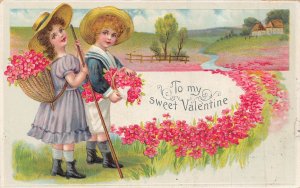 TO MY SWEET VALENTINE~EDWARDIAN DRESSED CHILDREN~1910s POSTCARD