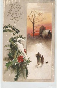 Winter landscape with figures Tuck Oilette  New Year Greetings PC ·# 8423