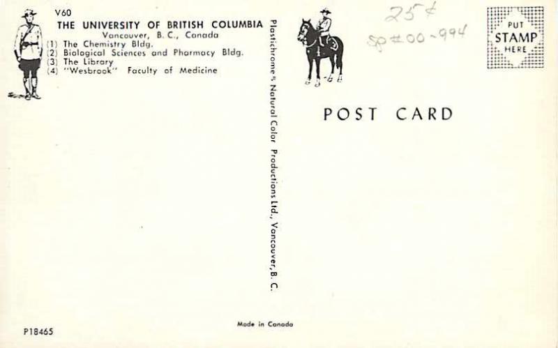 Four View Postcard of Buildings at The University of British Columbia