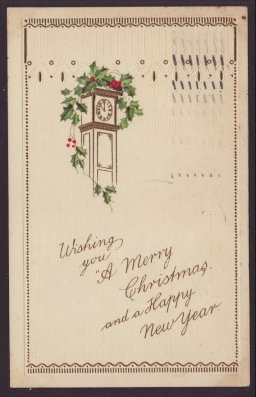 Merry Christmas,Clock,Holly Postcard