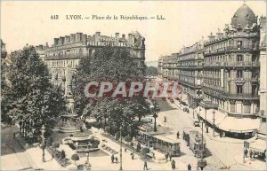 Old Postcard Lyon Square Tramway Republic