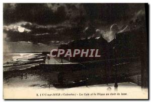 Old Postcard Luke sea The wedge and the dam in the moonlight