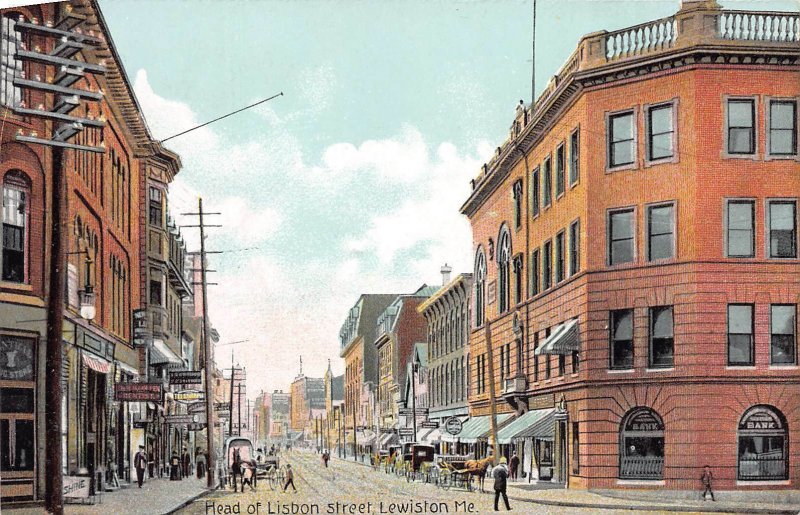 Head of Lisbon Street, Lewiston, Maine,  Early Postcard, Unused