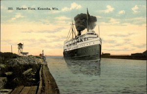Kenosha Wisconsin WI Harbor Ship 1900s-10s Postcard