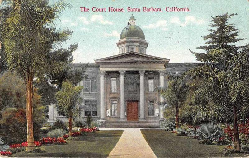 Santa Barbara California birds eye view county court house antique pc Z22845