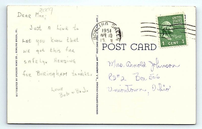 BOWLING GREEN, Kentucky KY ~ BAPTIST CHURCH 1951 Linen ~ Warren County Postcard