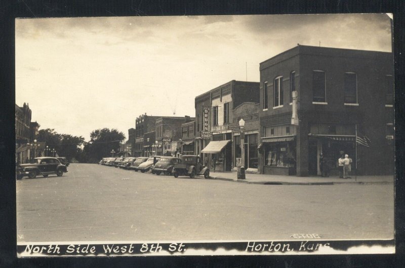 RPPC HORTON KANSAS DOWNTOWN STREET SCENE OLD CARS REAL PHOTO POSTCARD