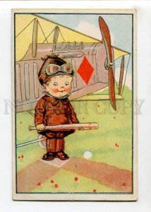 402755 WWI Young PILOT Plane Boy BASEBALL vintage FINLAND PC