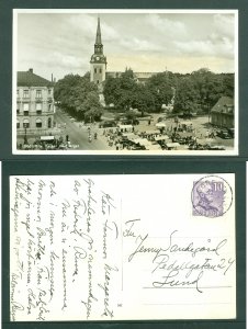 Sweden 1947 Town: Sodertalje. Church,Market Place.Cars,People. Postal Used,