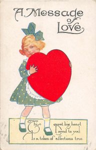 F39/ Valentine's Day Love Holiday Postcard c1910 Girl Heart 2