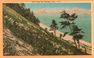 Muskegon MI-Michigan, Beach Scene Attraction, Vintage Postcard