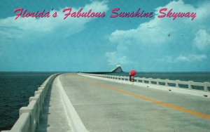 Vintage Postcard Fabulous Sunshine Skyway 15 Mile Bridge Sarasota Florida FL