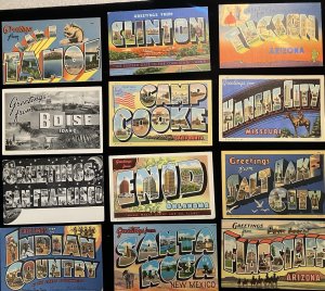 12 Large Letter Postcard LOT Enid Tucson Camp Cooke Lake Tahoe Boise Flagstaff