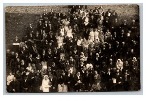 Vintage 1920's RPPC Postcard - Group Photo of Bride Groom and Wedding Party