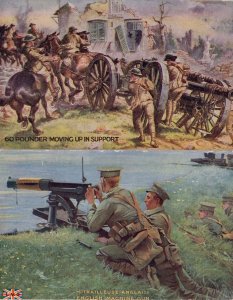 English Machine Gun 60 Pounder Moving Up In Support WW1 2x Postcard s