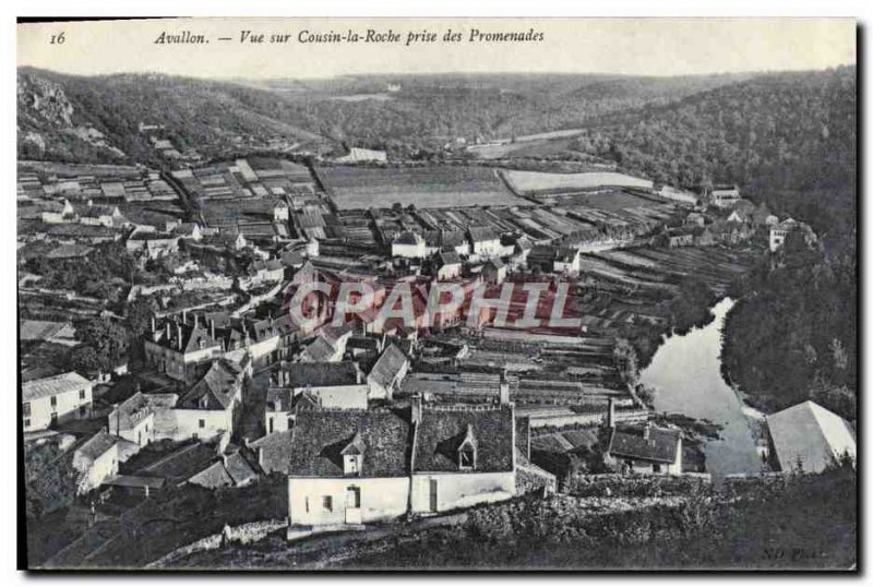 Old Postcard View Avallon Cousin rock socket Des Promenades