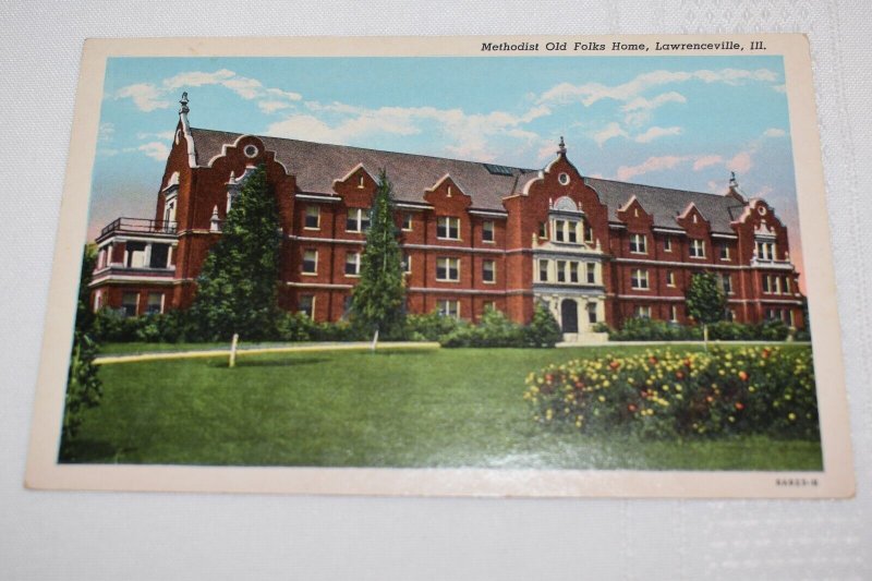 Methodist Old Folks Home Lawrenceville Illinois Postcard Curt Teich