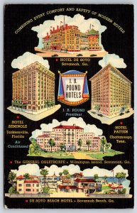 Jacksonville Florida~JB Pound Hotels~De Soto~Seminole~Patten~Vtg Linen Postcard