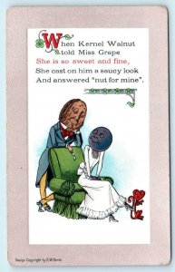 BONTE Fantasy Anthropomorphic MISS GRAPE & KERNEL WALNUT Embossed 1910s Postcard