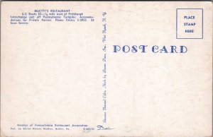 Postcard Beatty's Restaurant US Route 22 1/4 West of Pittsburgh PA