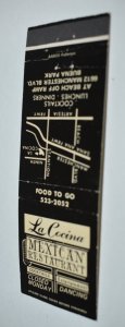 La Cocina Mexican Restaurant Buena Park Map 20 Front Strike Matchbook Cover