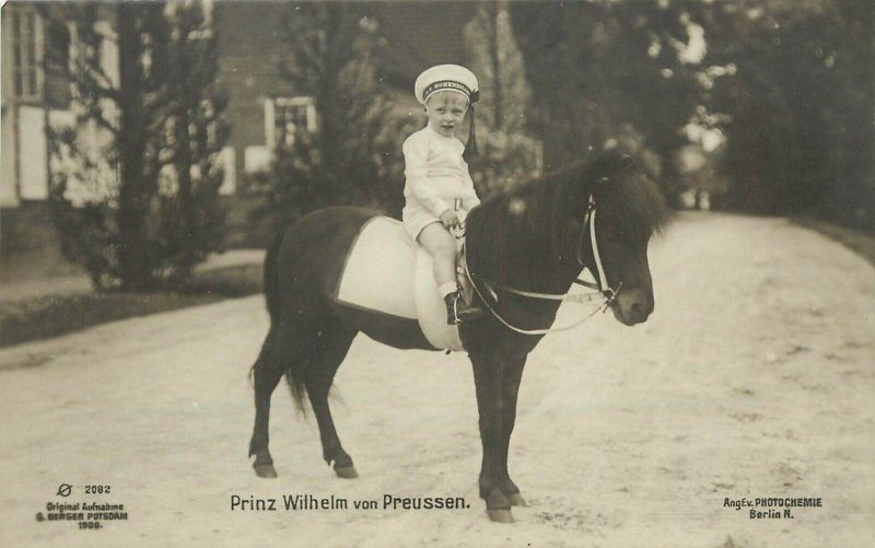 German Royalty RPPC Postcard 2082, Prince Wilhelm of Prussia on Black Pony