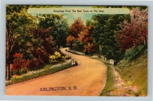 Arlington SD, Greetings From Best Town On Map, Linen South Dakota Postcard