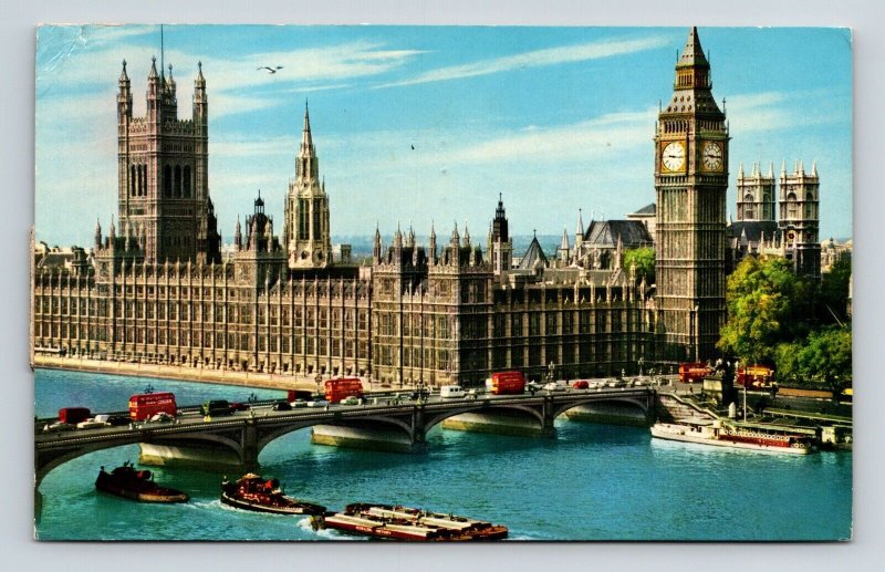 Houses Parliament London England Bridge Big Ben Postcard PM Cancel WOB Note 