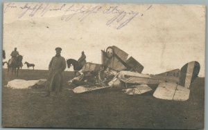 EARLY AVIATION AIRPLANE CRASH ANTIQUE GERMAN REAL PHOTO POSTCARD WWI feldpost