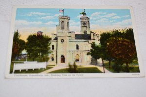 Courthouse Greensburg Indiana Showing Tree on the Tower Postcard Curt Teich