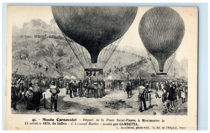 c1910 Departure Saint-Pierre Carnavalet Museum Hot Air Balloon Paris Postcard